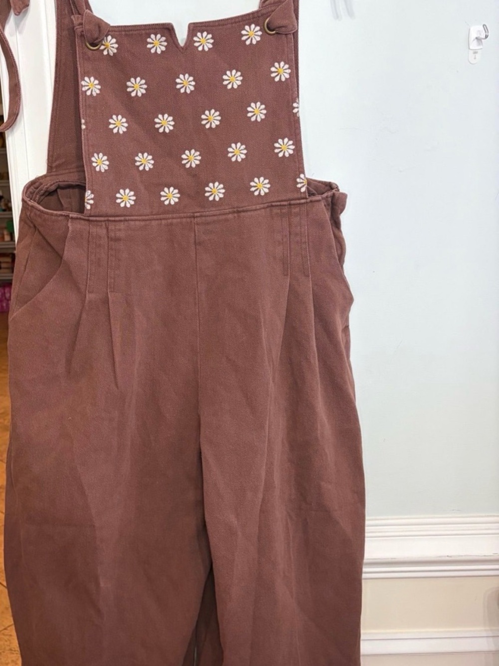 Davi & Dani Chocolate Brown Overalls with Contrast Flower 1X - Picture 2 of 10